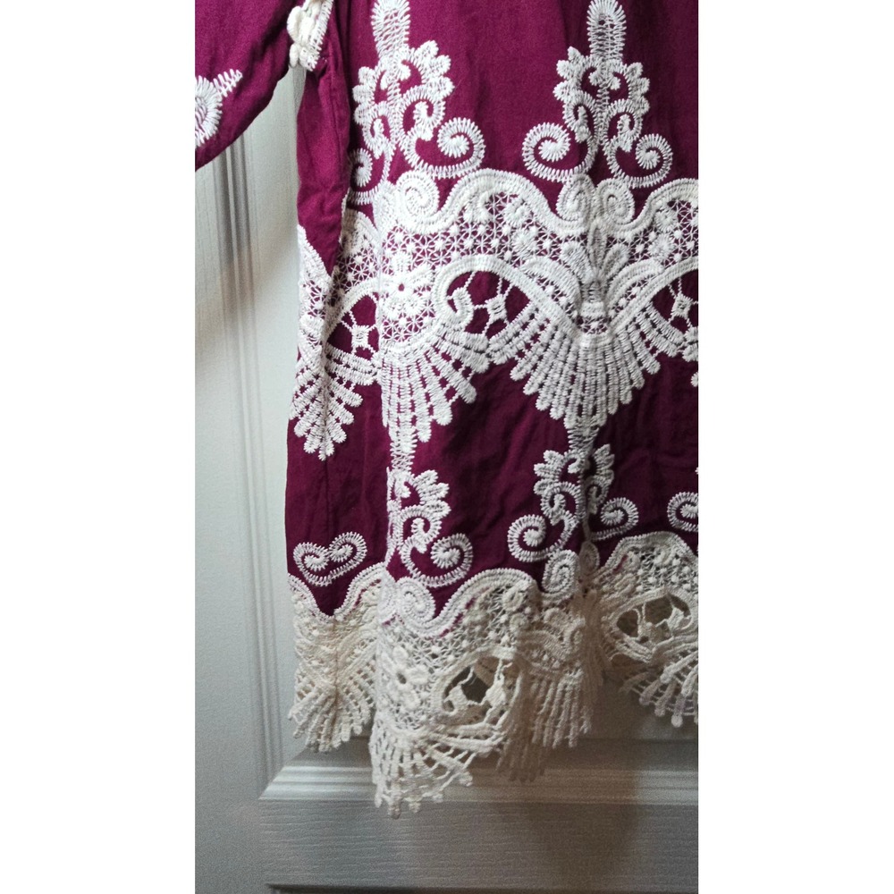 Leo & Nicole Womens Burgundy Boho Lace Embroidered Rayon Blouse Top Medium - Picture 4 of 6